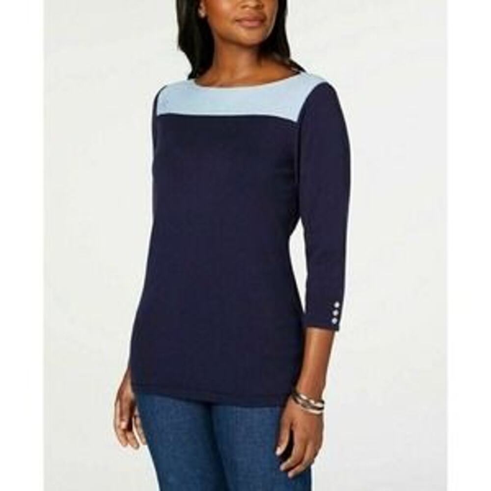 Karen Scott 3/4 Sleeve Color Block Pullover Sweater L